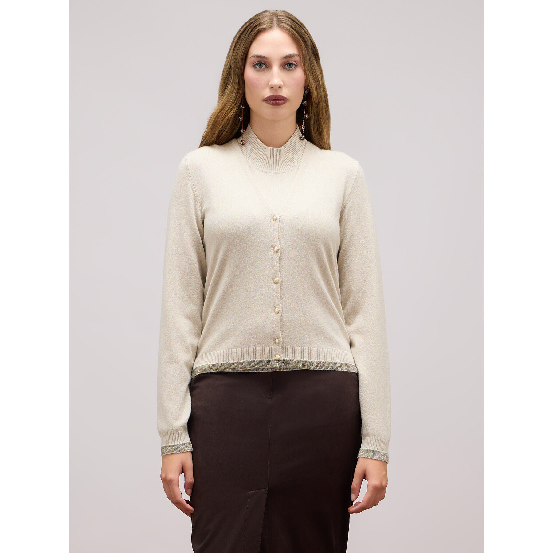 Oltre - Cardigan with lurex edge - Beige