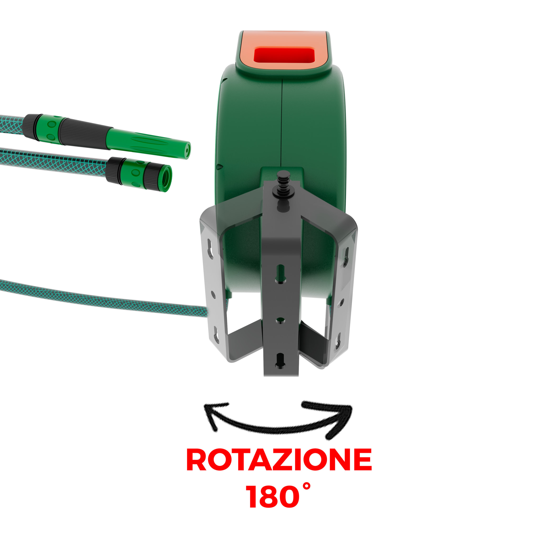 Avvolgitubo acqua con tubo da Giardinaggio Irrigazione Giardino Terrazzo Orto Riavvolgimento Automatico Rotazione 180° Fissaggio A Muro 30 mt Verde