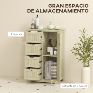 Armario de Baño, Columna de Baño Estrecha con 4 Cajones y Estante Ajustable, Estilo Moderno, para Espacios Pequeños, 56x30x83 cm, Madera Natural