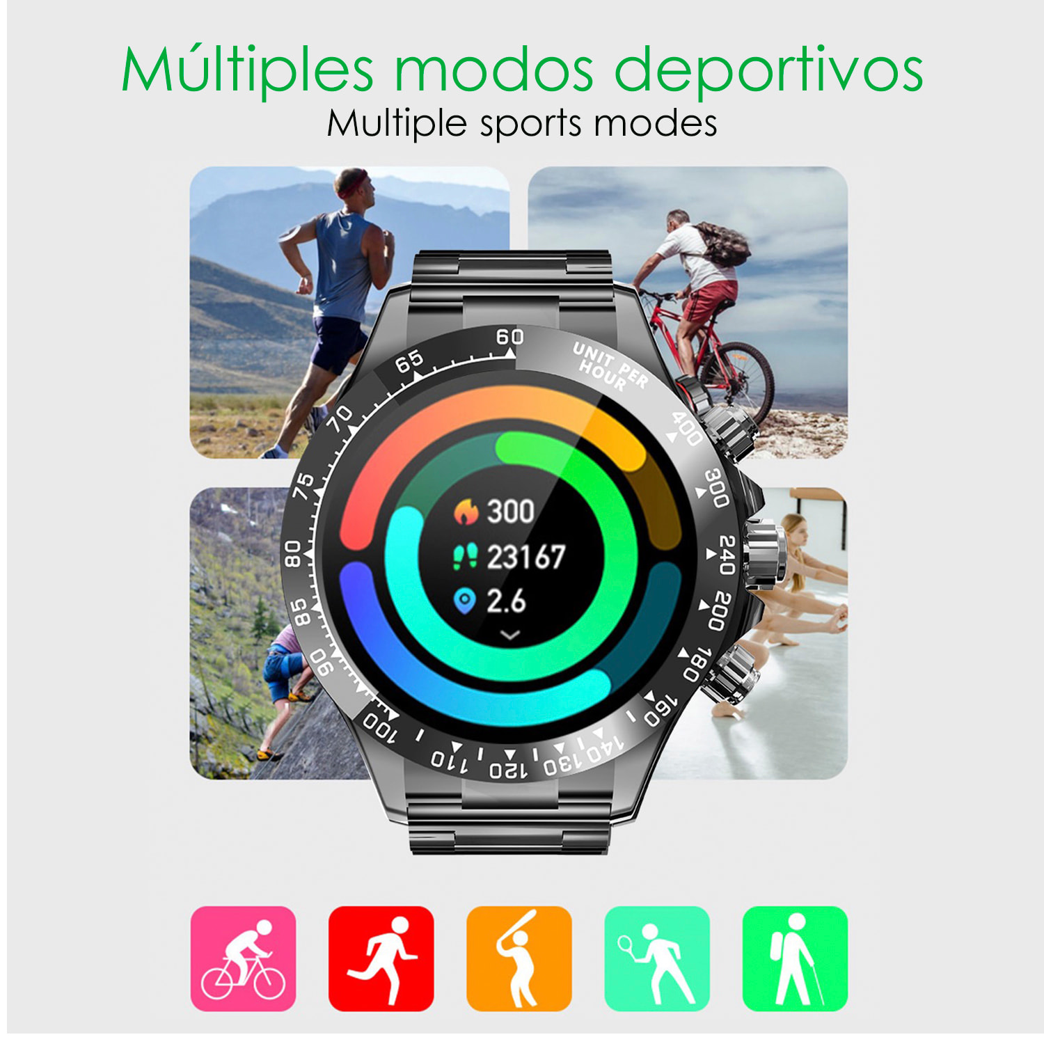 DAM Smartwatch G6 Max. Llamadas BT, notificaciones, asistente de voz. Monitor de tensión y cardiaco, multideportivo. 5,6x1,2x5,3 Cm. Color: Plata