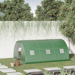 Invernadero de Exterior 4,5x3x2 m Invernadero de Túnel con Paredes Laterales Enrollables 6 Ventanas de Malla y Puerta Enrollable con Cremallera Invernadero para Jardín Patio Verde