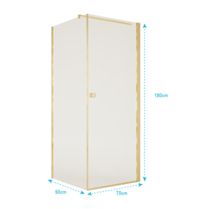 Porte de Douche Pivotante 70x195cm et Retour 90cm - Verre 8mm Anticalcaire - Profil Or Brosse