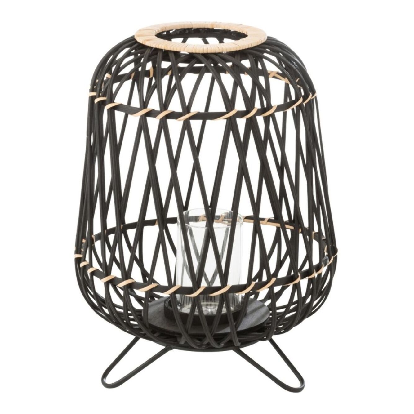 J-Line lanterne Sur Pied - bambou - noir/naturel - small