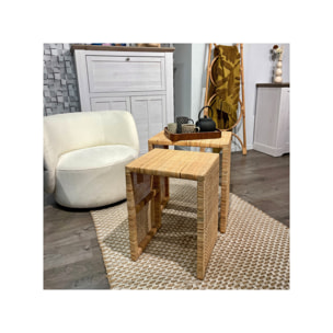 2 tables d'appoint gigognes H. 61 cm rectangulaires en rotin – GRACE