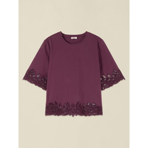 Oltre - Camiseta de algodón con detalles en macramé - Violeta