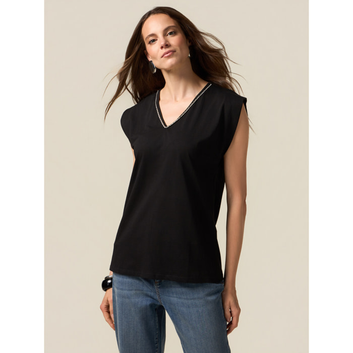 Oltre - T-shirt con catena gioiello - Nero