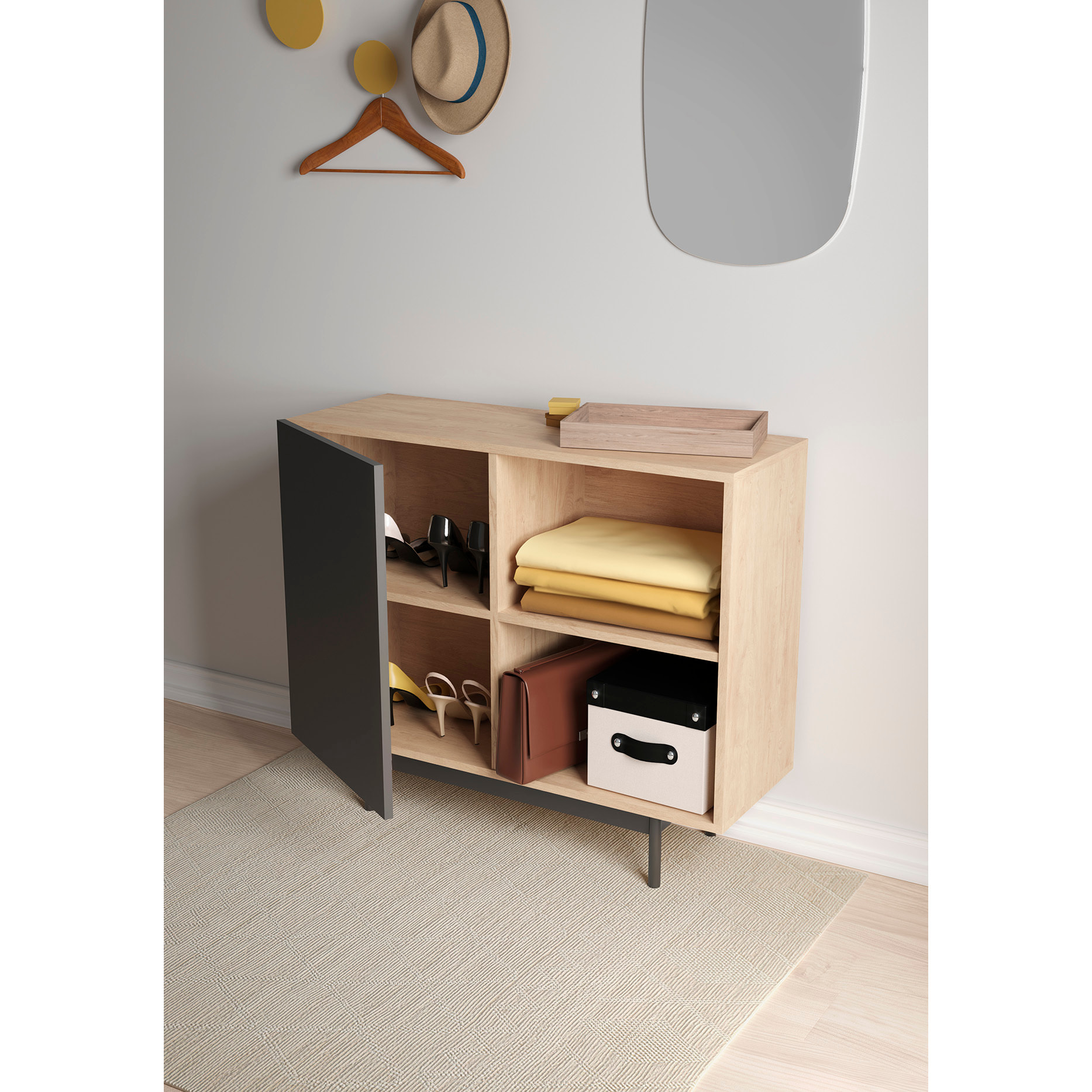 Aparador 1 puerta Printed roble y grafito 78x90x34cm
