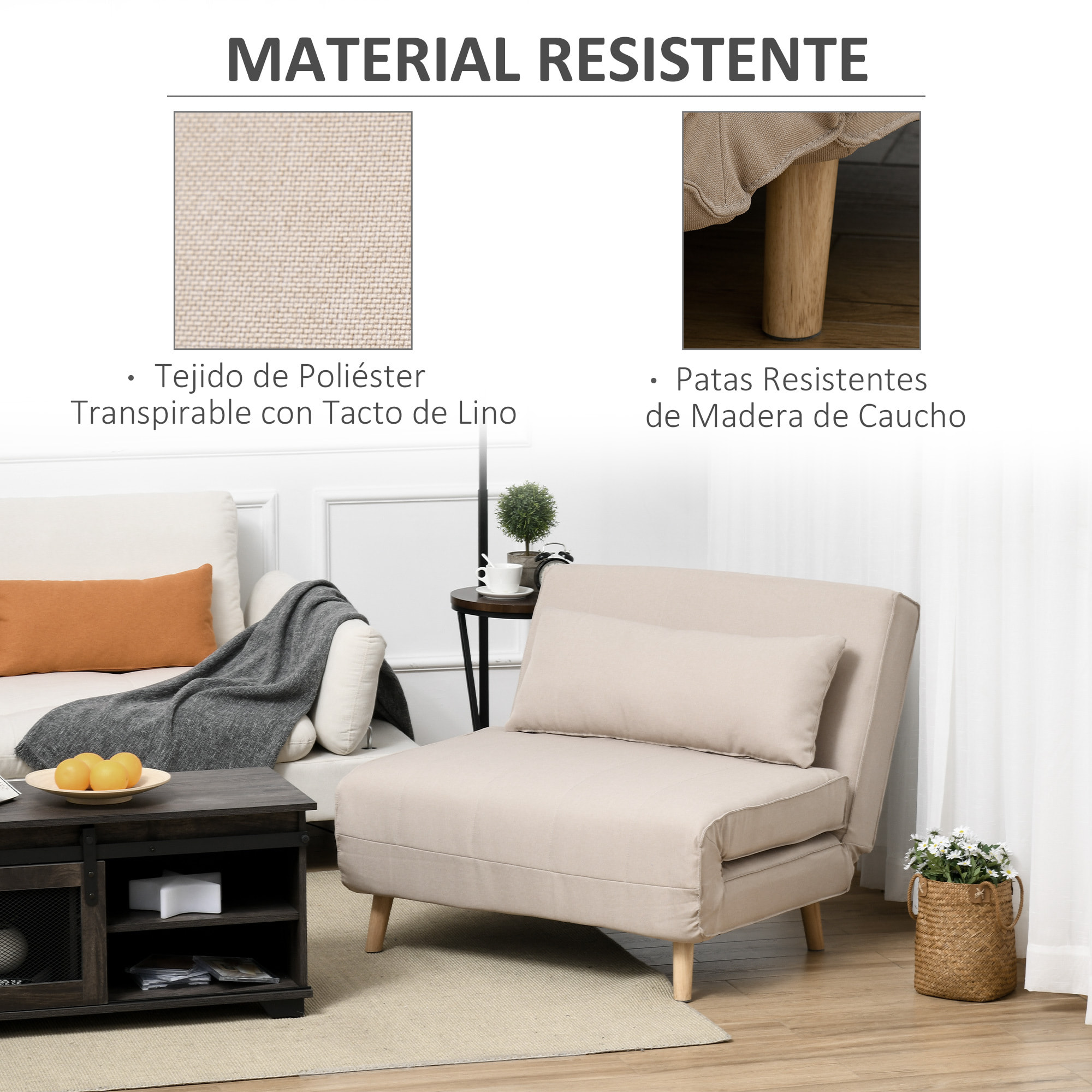 Sofá Cama Individual con Almohada Acolchado y Respaldo Ajustable en 3 Posiciones