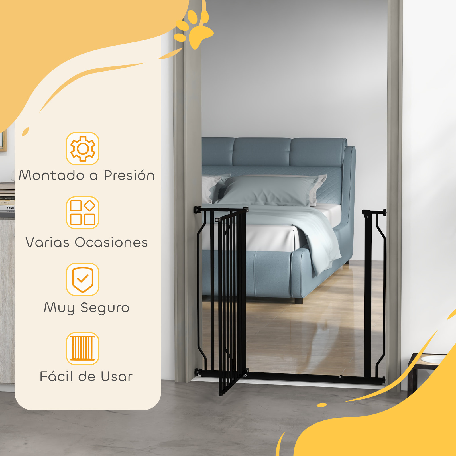 Barrera de Seguridad para Perros Extensible 75-95 cm para Puertas y Escaleras Puerta de Seguridad para Mascotas con Extensiones Montaje a Presión y Doble Bloqueo Negro