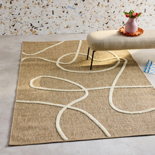 Tapis intérieur effet jute THOMAS. motif graphique en relief blanc. 120 x 170 cm