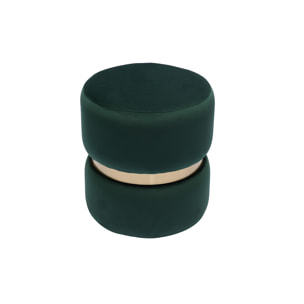 Pouf rond en velours vert foncé et métal doré D40 cm JOY