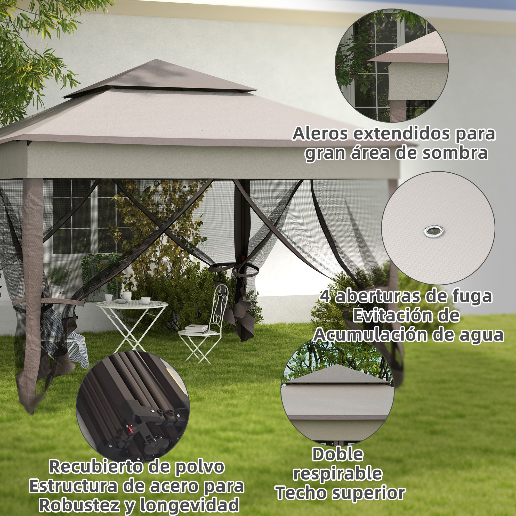 Carpa Plegable Gazebo 3,3x3,3 m Cenador Plegable con 4 Paredes Laterales de Malla Anti-UV y Bolsa de Transporte para Camping Fiestas Gris