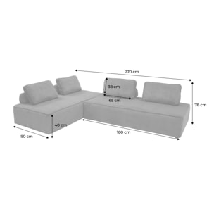 Lot de 2 chauffeuses LAO 2 places pour canapé modulable velours côtelé crème. L 180 x P 90 x H 78cm