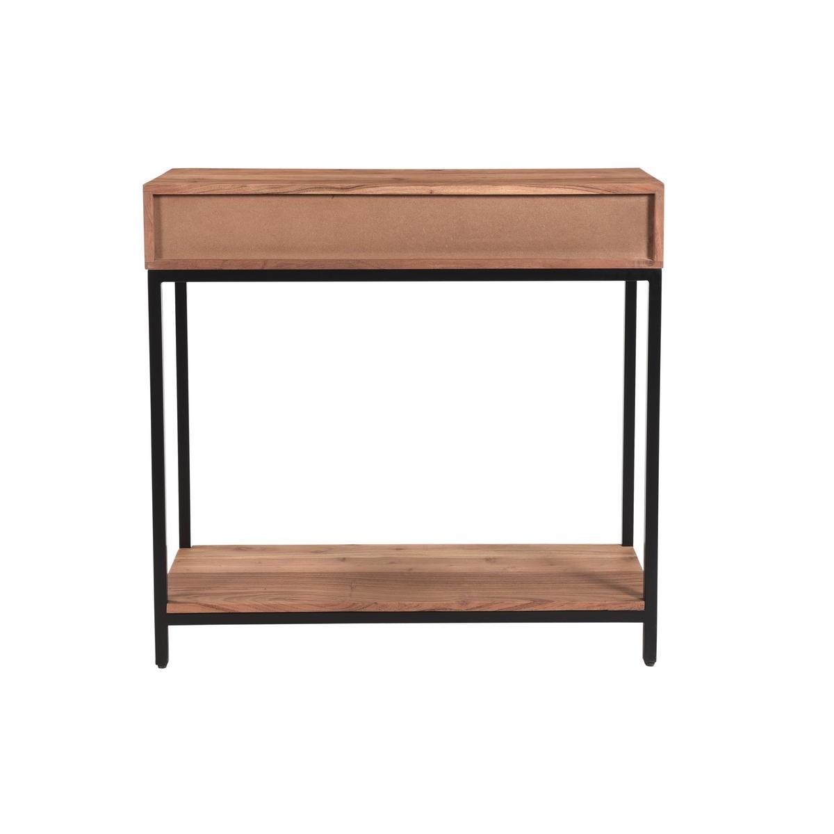 Console avec rangements 2 tiroirs en bois massif et métal noir L80 cm AXELLE