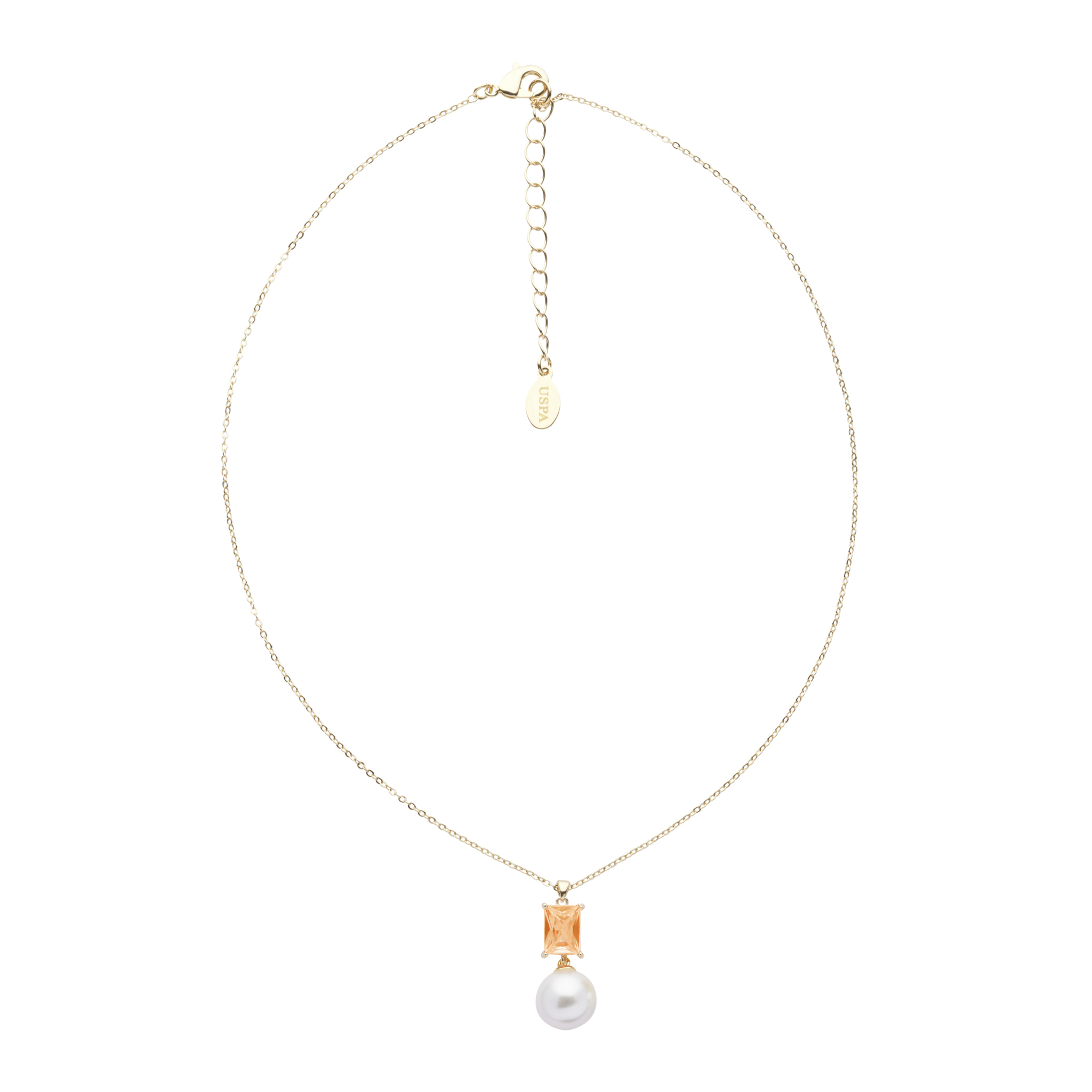 Collana U.S. Polo Assn. In metallo dorato con pietra gialla e perla bianca