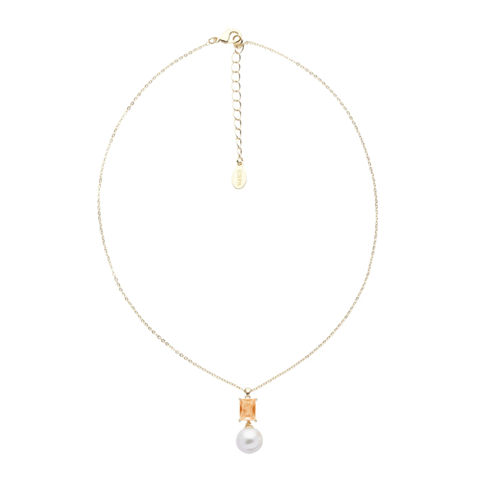 Collana U.S. Polo Assn. In metallo dorato con pietra gialla e perla bianca
