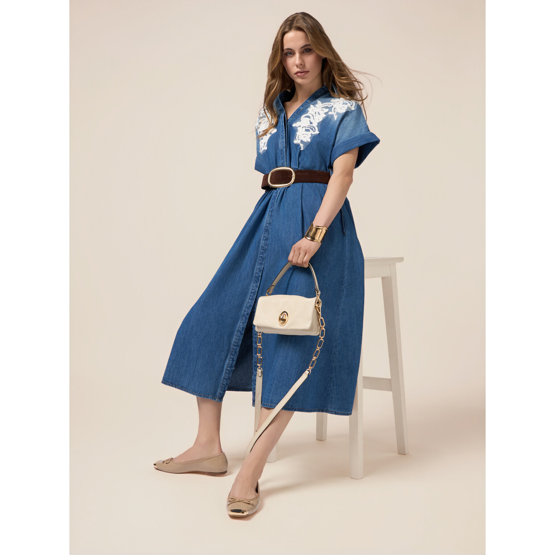 Oltre - Chemisier in denim con ricami - Azzurro