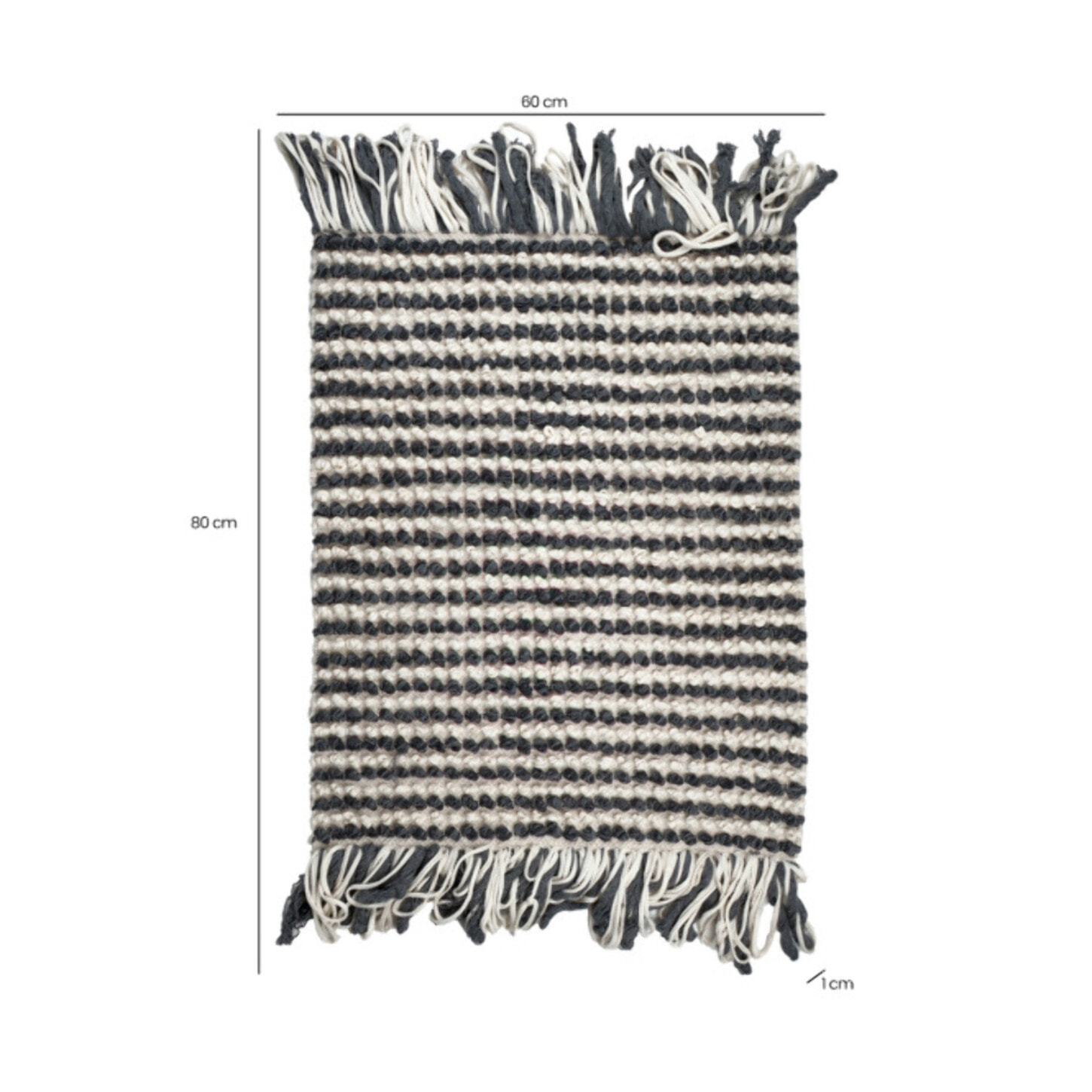 Tapis 60 x 80 cm tissu texturé petits pompons avec franges bicolores - MARINE