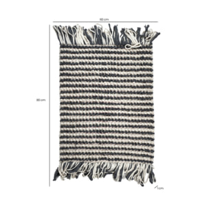 Tapis 60 x 80 cm tissu texturé petits pompons avec franges bicolores - MARINE