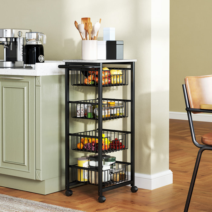 Carrito de Cocina Carrito Verdulero para Cocina con 4 Cestas Deslizables y Marco de Acero Carrito Auxiliar con Ruedas para Comedor 49,5x31x91 cm Gris Claro