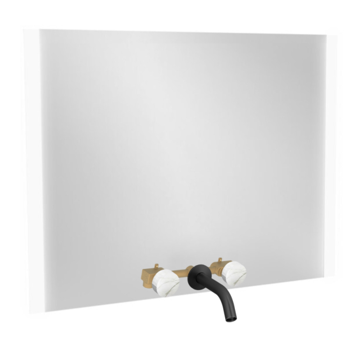 Miroir 3 trous 100 cm + mélangeur lavabo encastré 3 trous Grands Boulevards marbre sculptural et noir