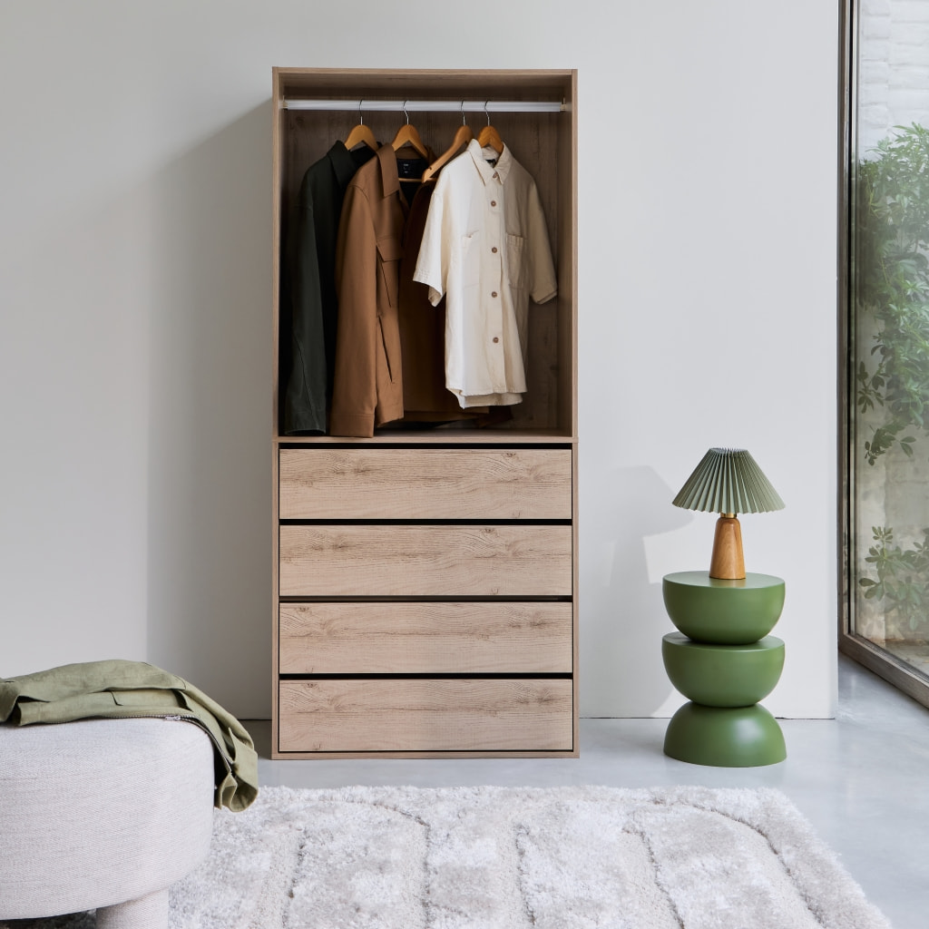 Module dressing décor bois 4 tiroirs 1 penderie MODULO