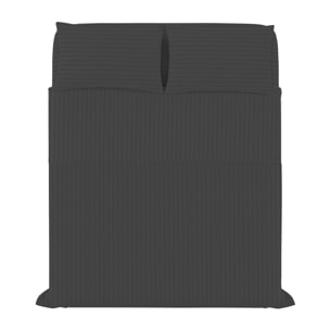 COMPLETO LETTO SATIN STRIPES, 100% Raso di Poliestere, Tinta Unita, Made in Italy - NERO