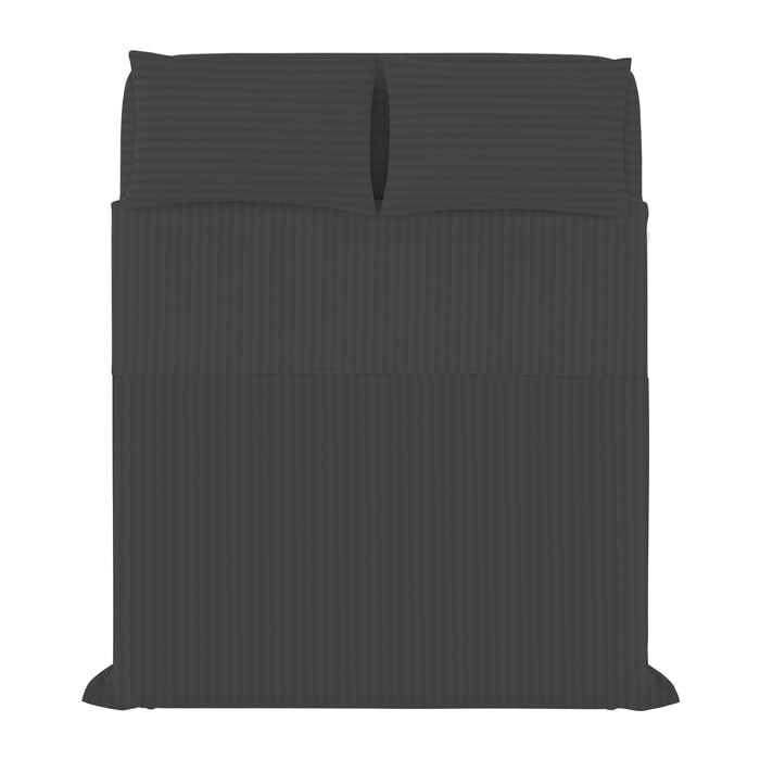 COMPLETO LETTO SATIN STRIPES, 100% Raso di Poliestere, Tinta Unita, Made in Italy - NERO