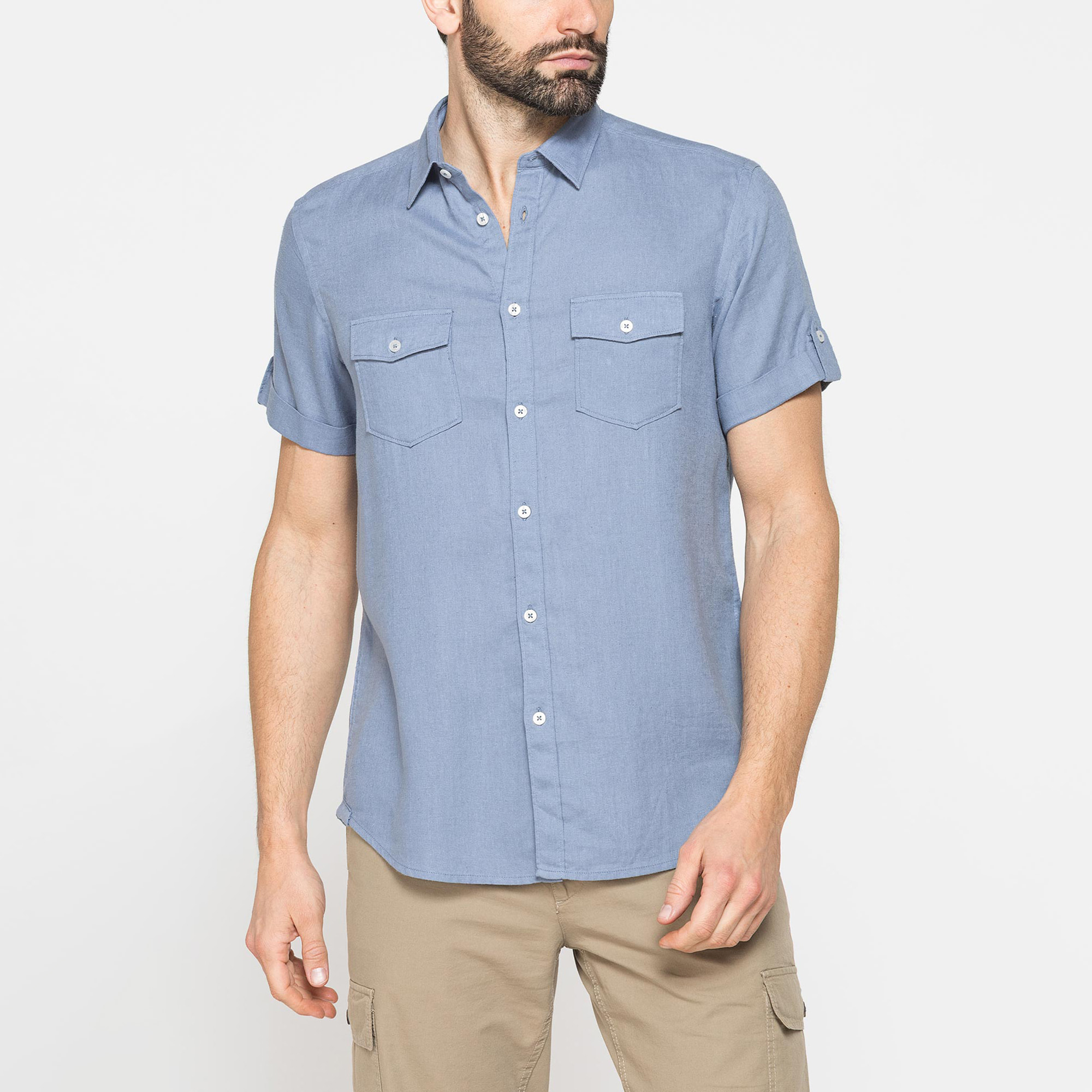 CAMICIA A MANICA CORTA IN TESSUTO DI LINO E LYOCELL