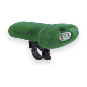 Torcia Moltar per manubrio di bicicletta, con 3 led e 2 posizioni di illuminazione. Modalità d'uso come luce anteriore con gomma regolabile.