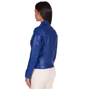 Giacca biker in pelle naturale bluette effetto liscio