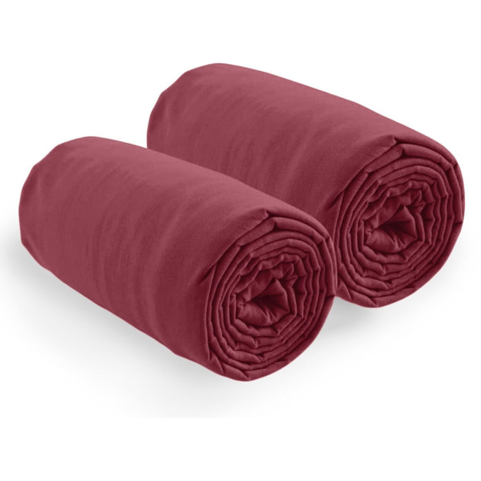 Lot de 2 Draps Housse - Bonnet 35cm 100% Coton 57fils Cerise