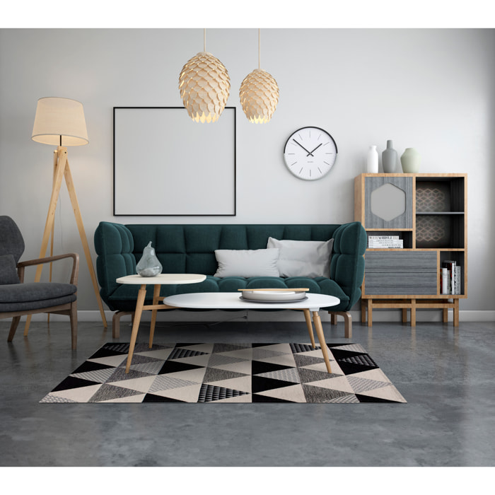 TAPPETO ARREDO TRIANGOLI NERO CON FONDO ANTISCIVOLO