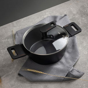 Juego de 2 Cacerolas Bajas Ø20cm (2,2L) + Ø28cm (4,2L) con tapas en Aluminio forjado color Negro Copper Bergner