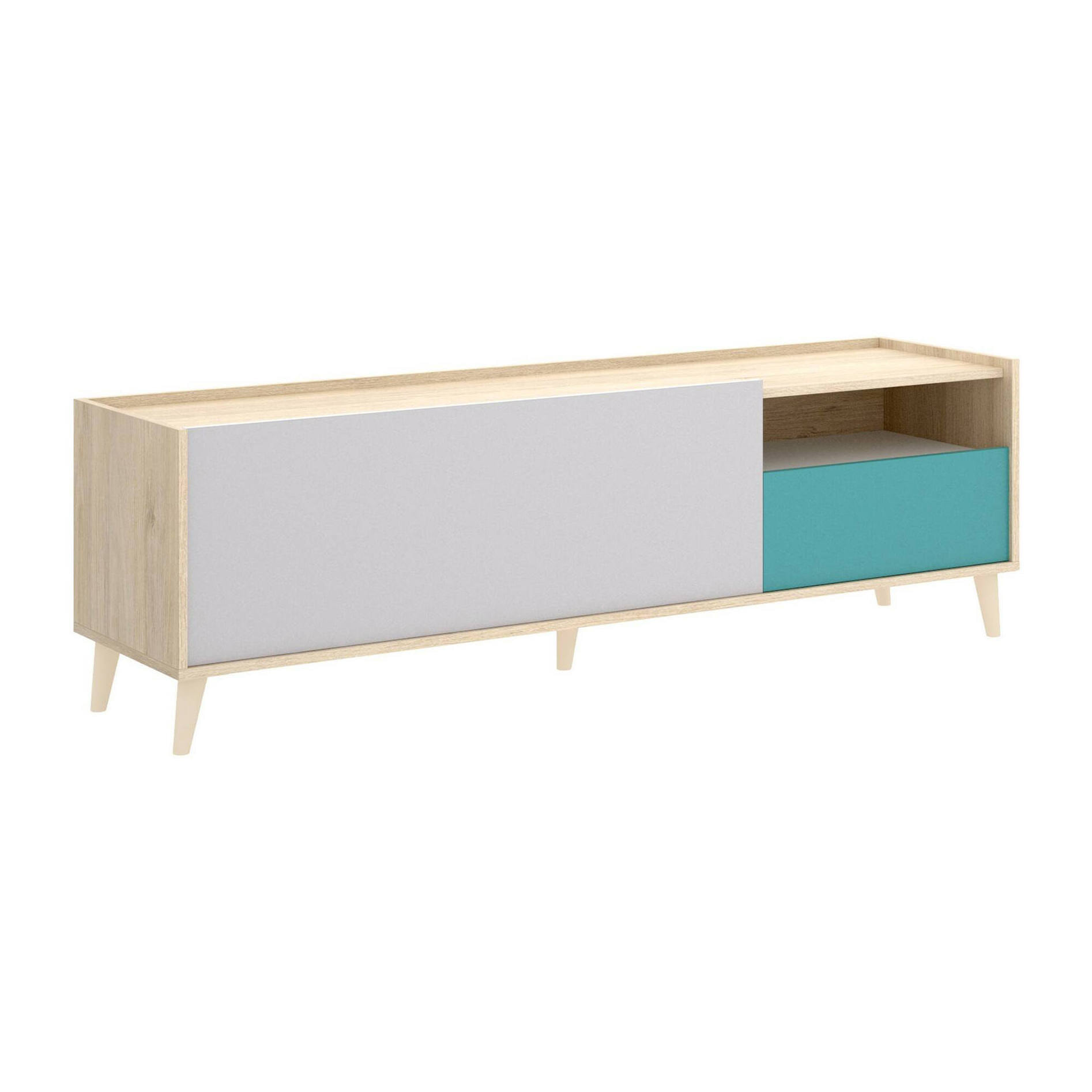 Mobile porta TV Tamaro, Credenza bassa da soggiorno, Madia da salotto per televisione, 155x43h47 cm, Rovere e Bianco