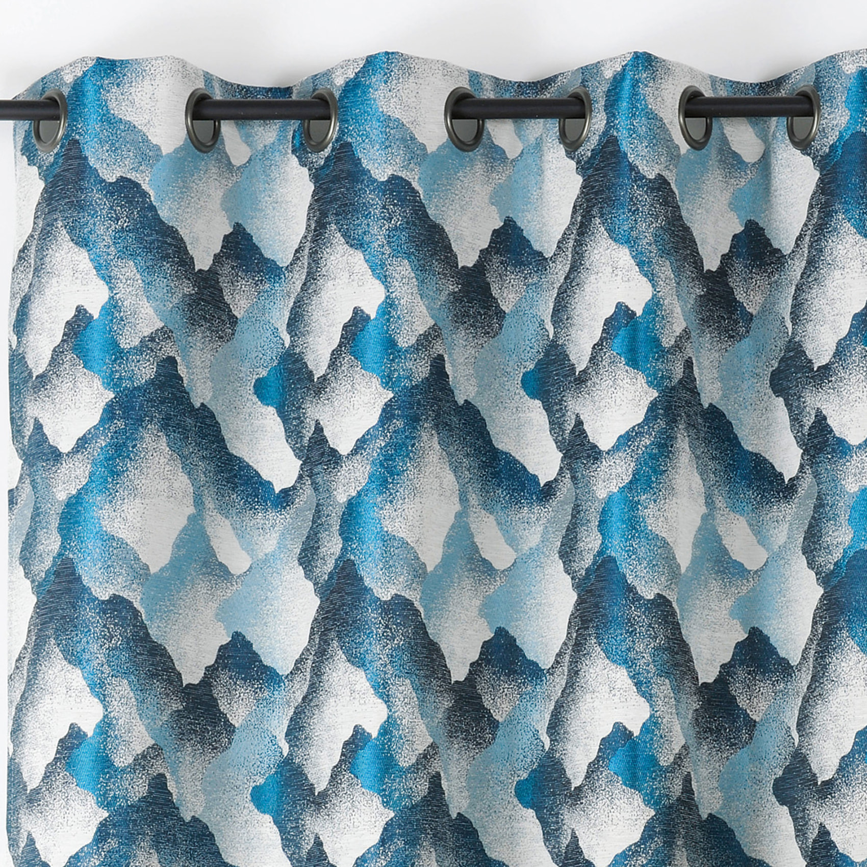 Rideau jacquard à oeillets motif minéral - Bleu