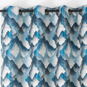Rideau jacquard à oeillets motif minéral - Bleu