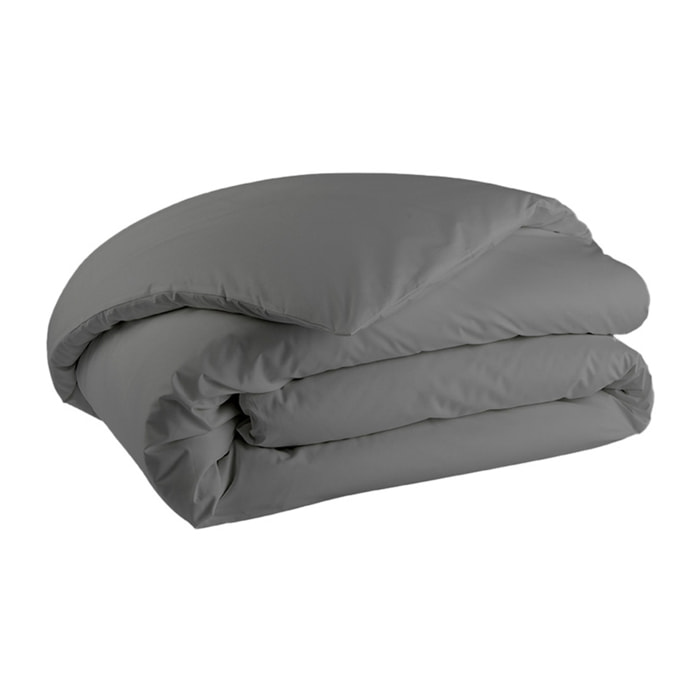 Housse de couette unie en percale de coton, PREMIÈRE, Gris Basalte