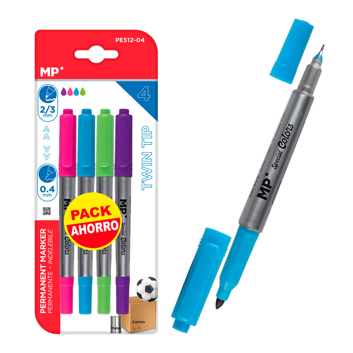 SET MARCADOR PERMANENTE DOBLE PUNTA 4 Uds.
