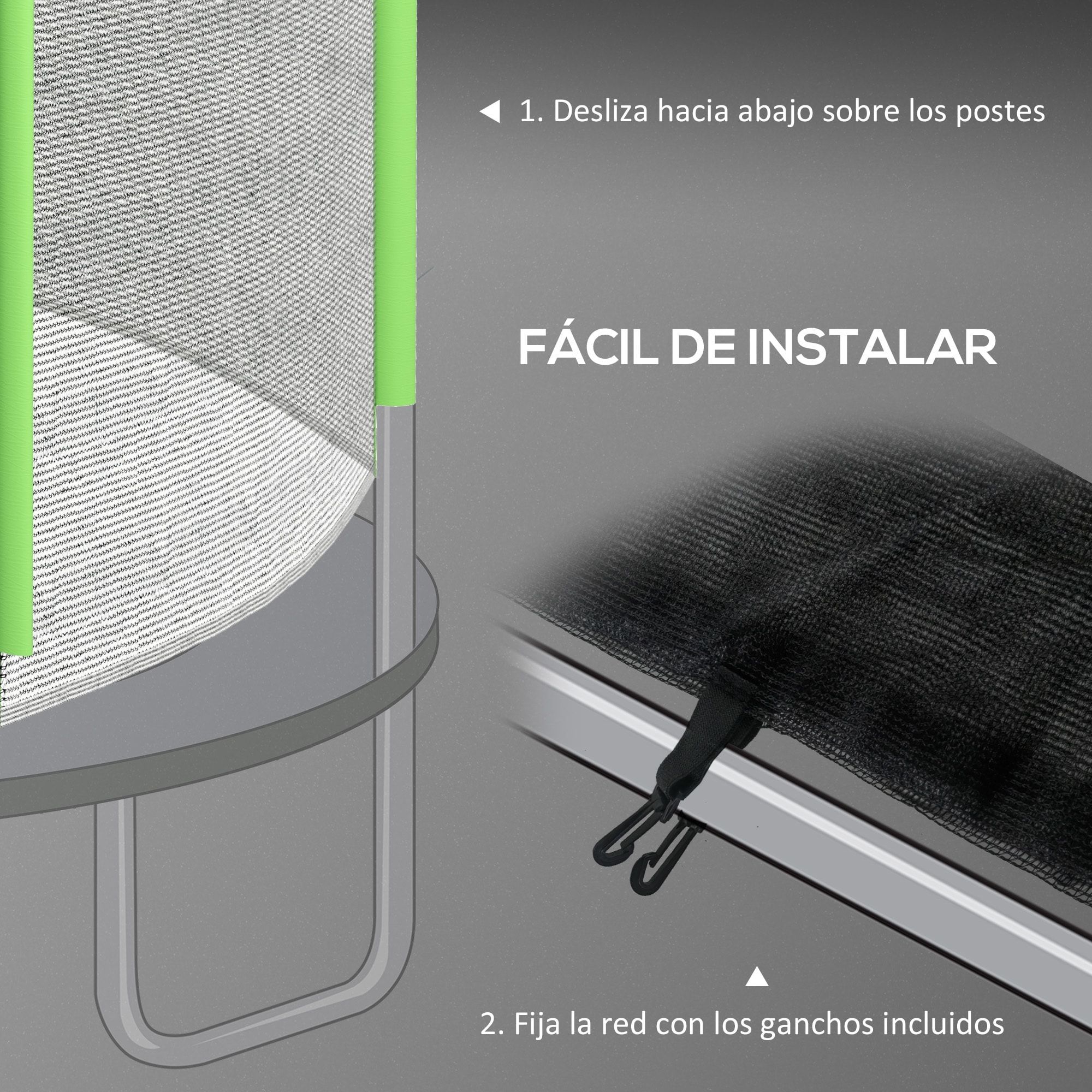 Red de Seguridad para Cama Elástica Ø305 cm Red de Trampolín Redondo para Exterior Protectora para Cama Elástica de 6 Postes Rectos Verde