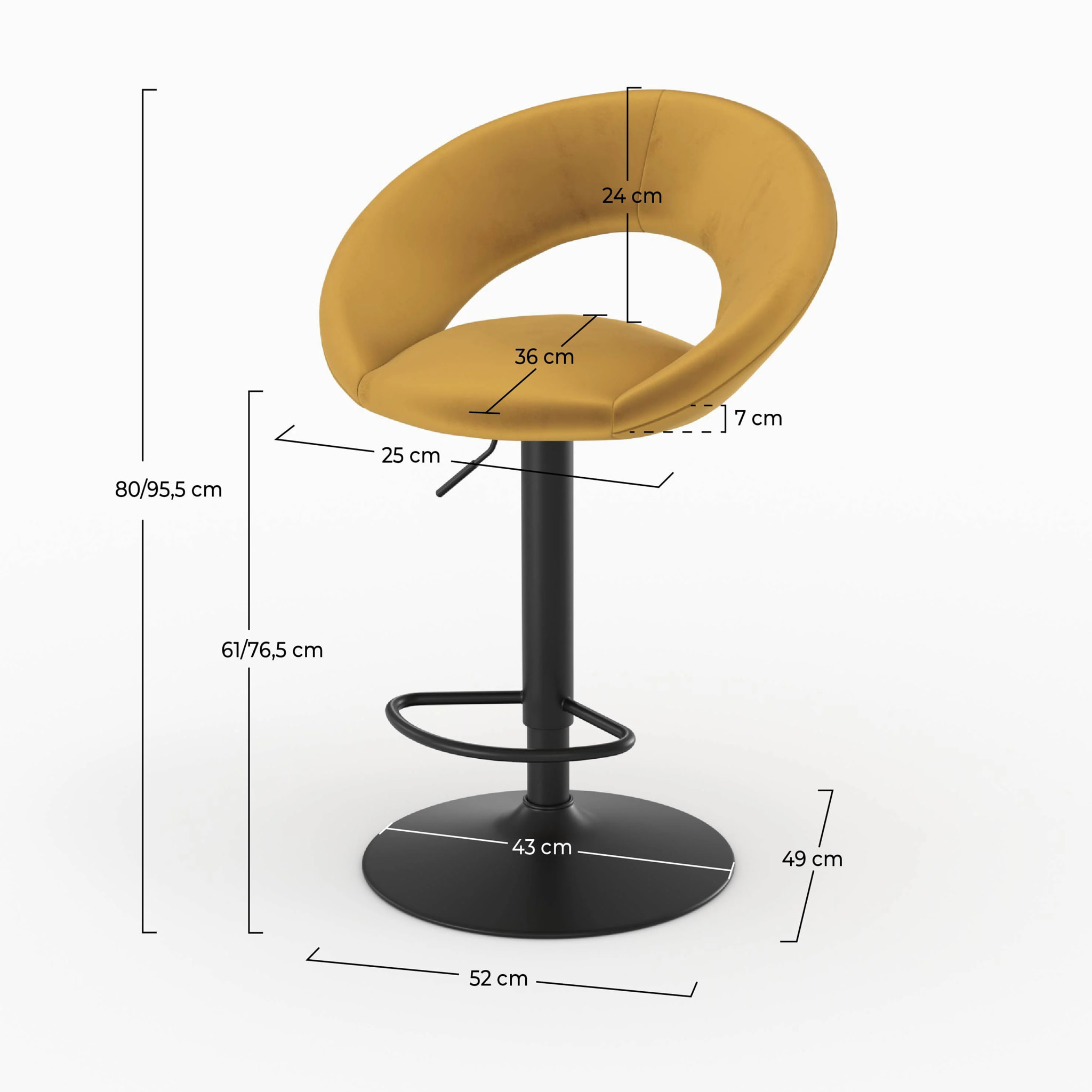 Lot de 2 chaises de bar en velours jaune curry 61/76,5 cm - Cloclo