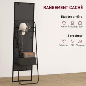 Miroir sur pied avec rangements grande taille dim. 148,5 x 40 cm métal noir