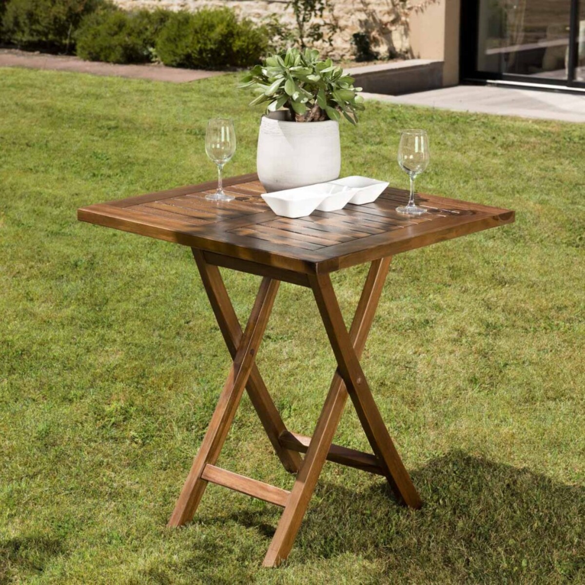 MAEVA - Table de jardin 2 personnes - carrée pliante 70x70cm en bois teck huilé