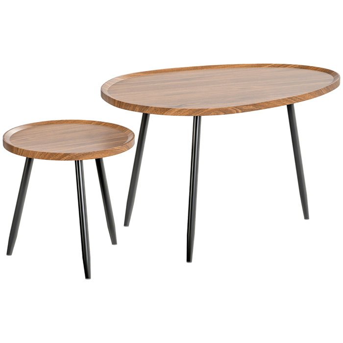 Lot de 2 tables basses gigognes design piètement effilé métal noir effet bois de noyer
