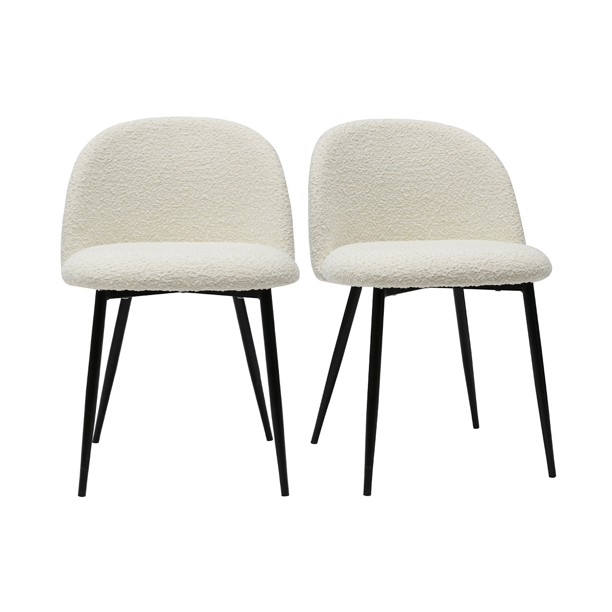 Chaises en tissu effet laine bouclée blanc cassé et métal noir (lot de 2) CELESTE