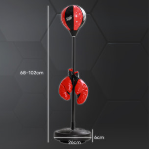 Saco de Boxeo para Niños de +5 Años Kit de Boxeo para Niños con Guantes de Boxeo Altura Ajustable de 68-102 cm y Base Rellenable Rojo