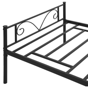 Marco de Cama Individual de Metal 31 cm para Colchón 90x190 cm con Cabecera Forma de Mariposa Estructura de Cama con Espacio Bajo de Almacenamiento 95x196x100 cm Negro