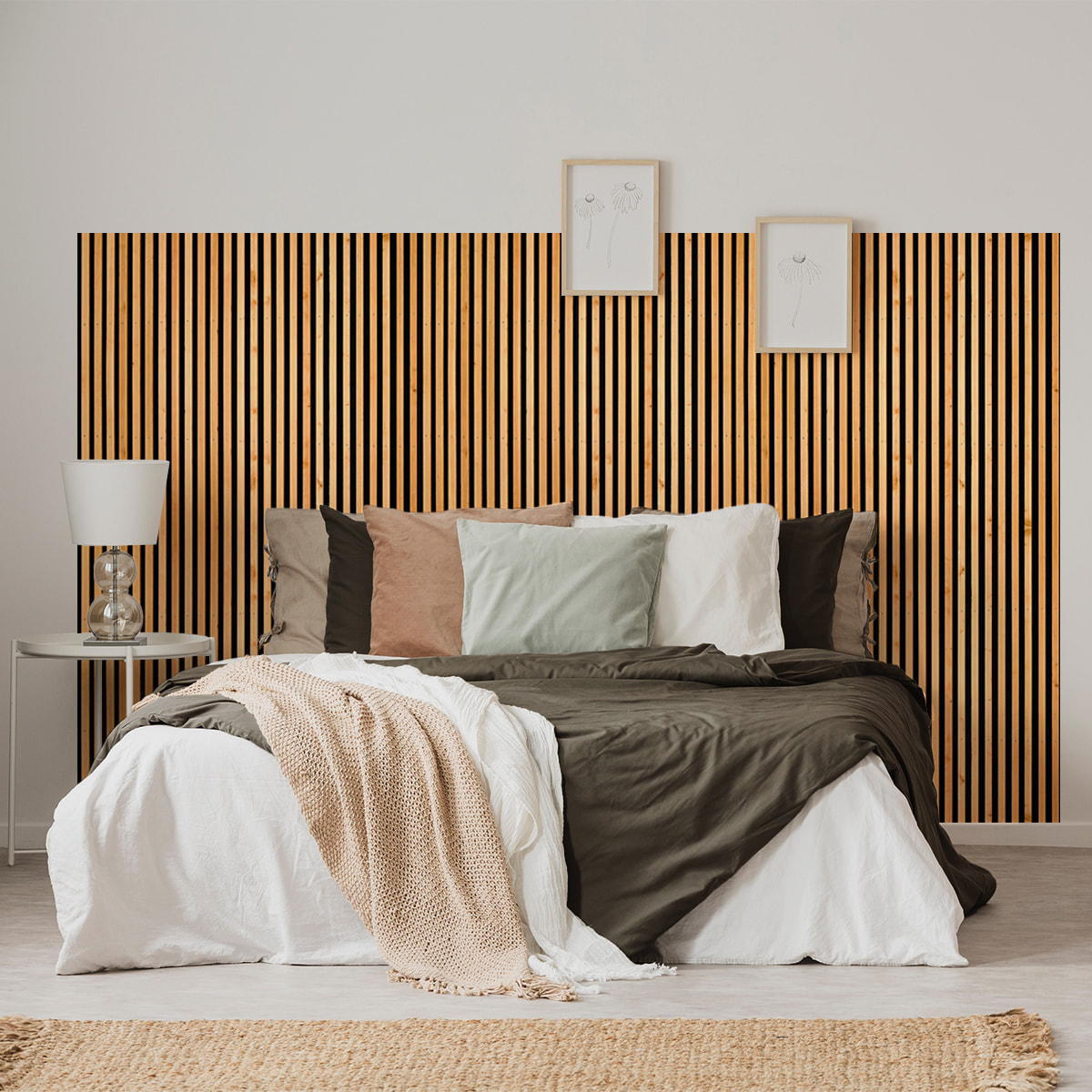 Rouleau revêtement adhésif vinyle au mètre - Sticker mural tête de lit - LATTES DE BOIS CONTEMPORAINES