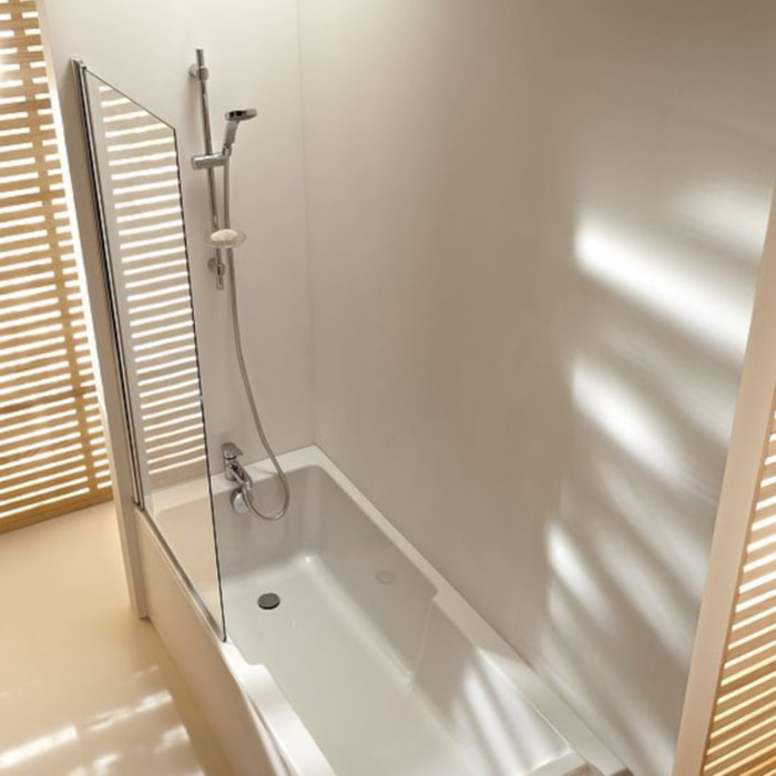 Pack mitigeur baignoire mécanique Aleo avec pommeau de douche, support et flexible chromé