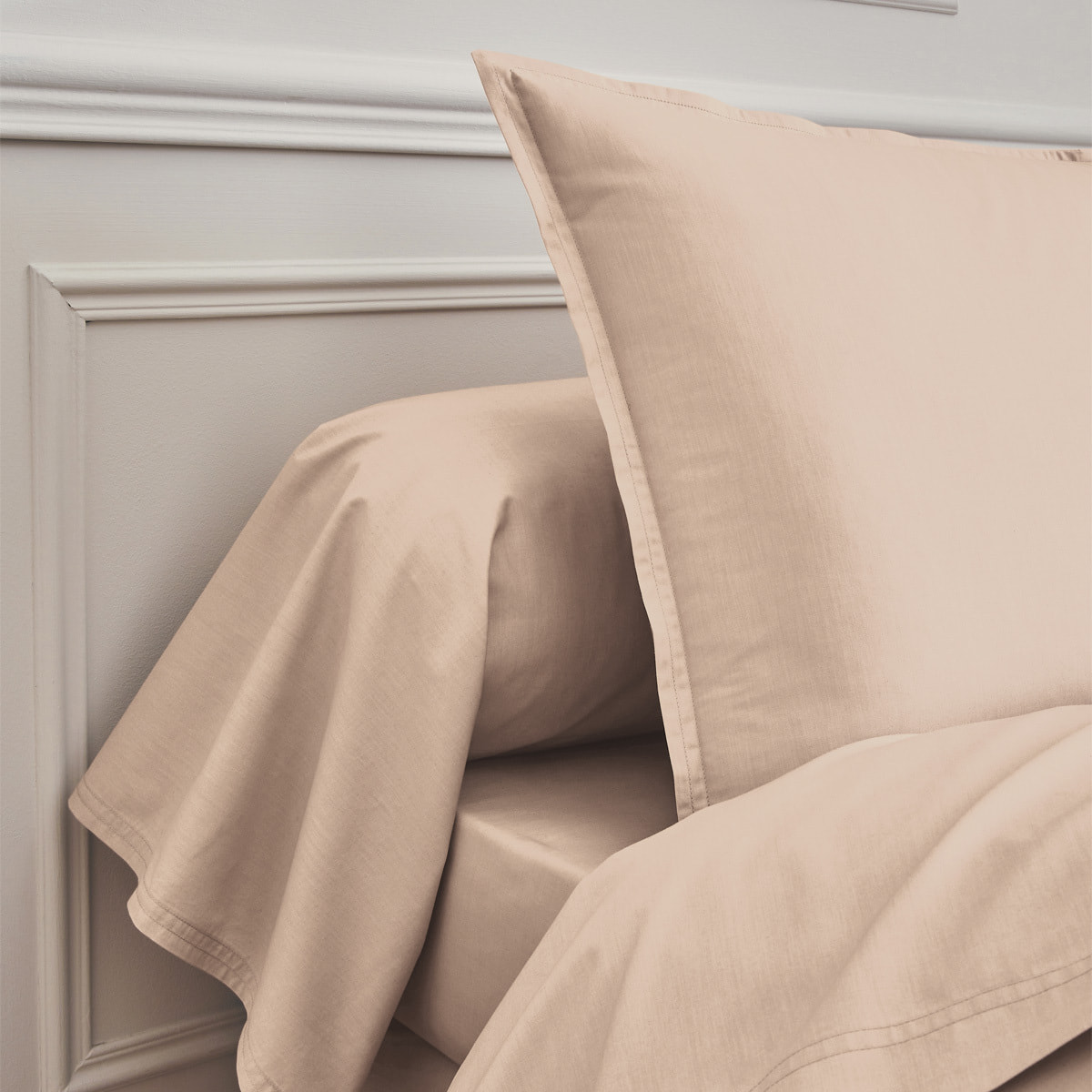 Drap plat uni en percale de coton, PREMIÈRE, Rose Ballerine